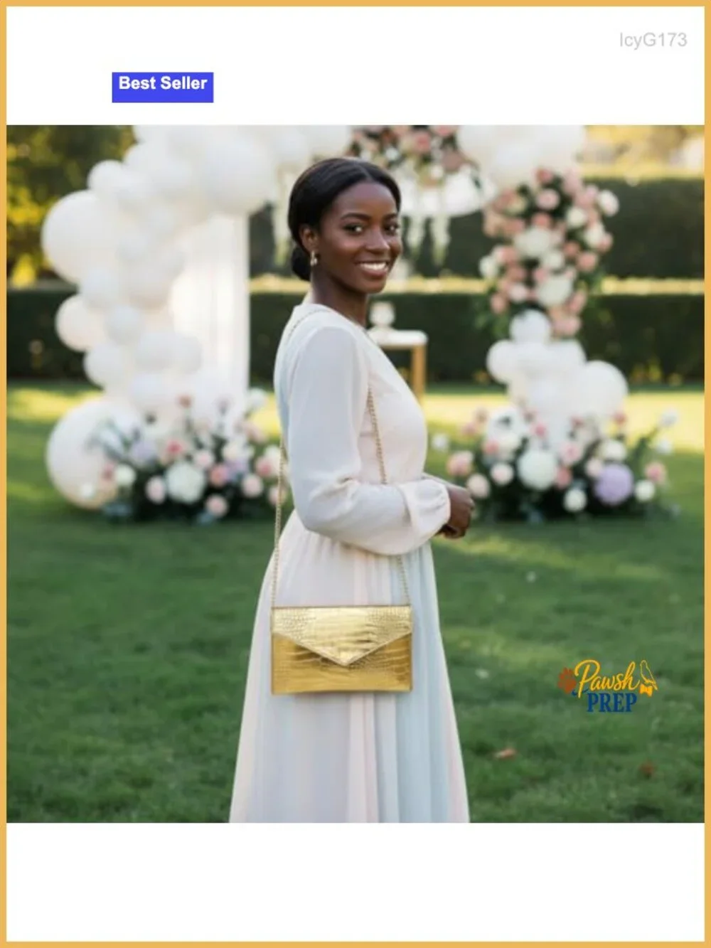 Gold Envelope Clutch Purse Metallic Faux Leather Handbag with Detachable Chain